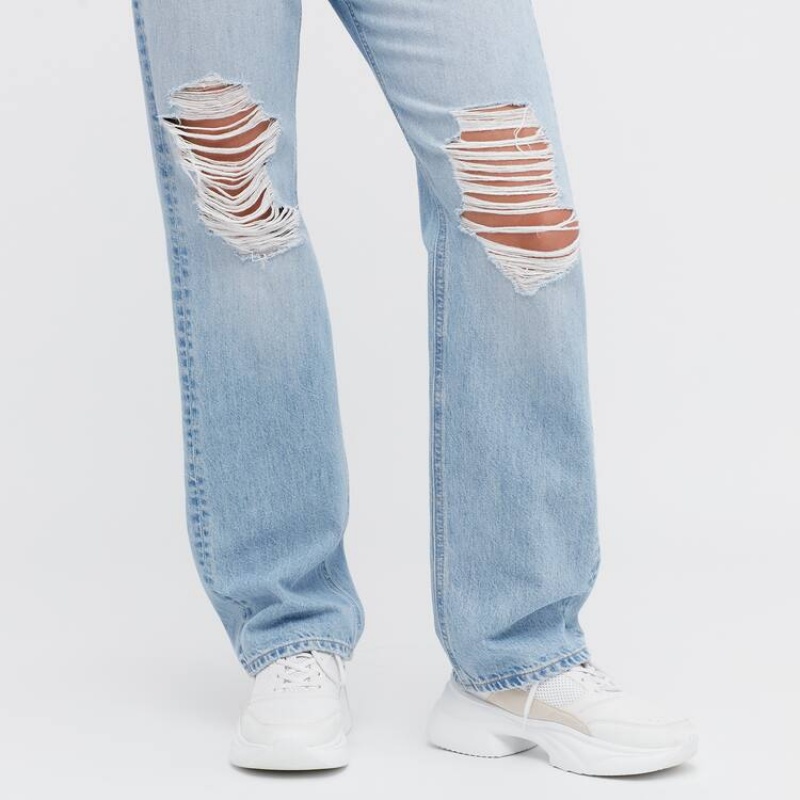 Uniqlo High Rise Dritto Leg Distressed Jeans Blu | LGTDBC314