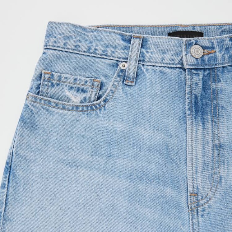 Uniqlo High Rise Dritto Leg Distressed Jeans Blu | LGTDBC314