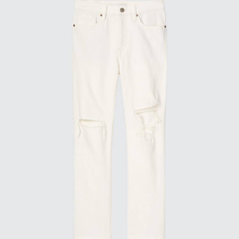 Uniqlo High Rise Slim Fit Dritto Leg Ankle Length Distressed Jeans Bianche | KPHIVO978