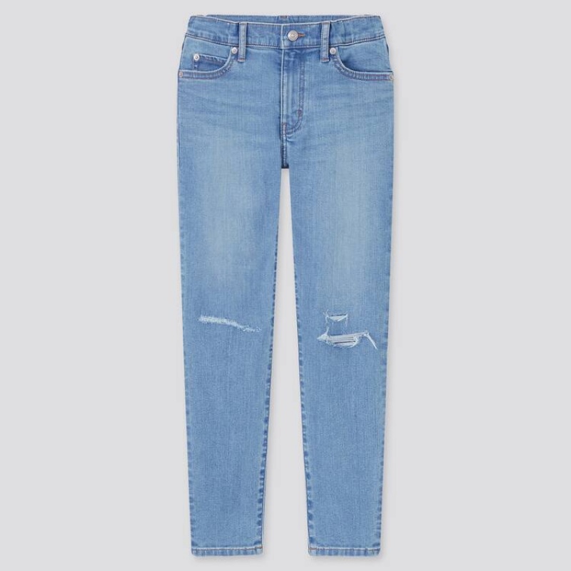 Uniqlo Ultra Stretch Slim Fit Distressed (2021 Season) Jeans Ragazza Blu | DTAPFQ758